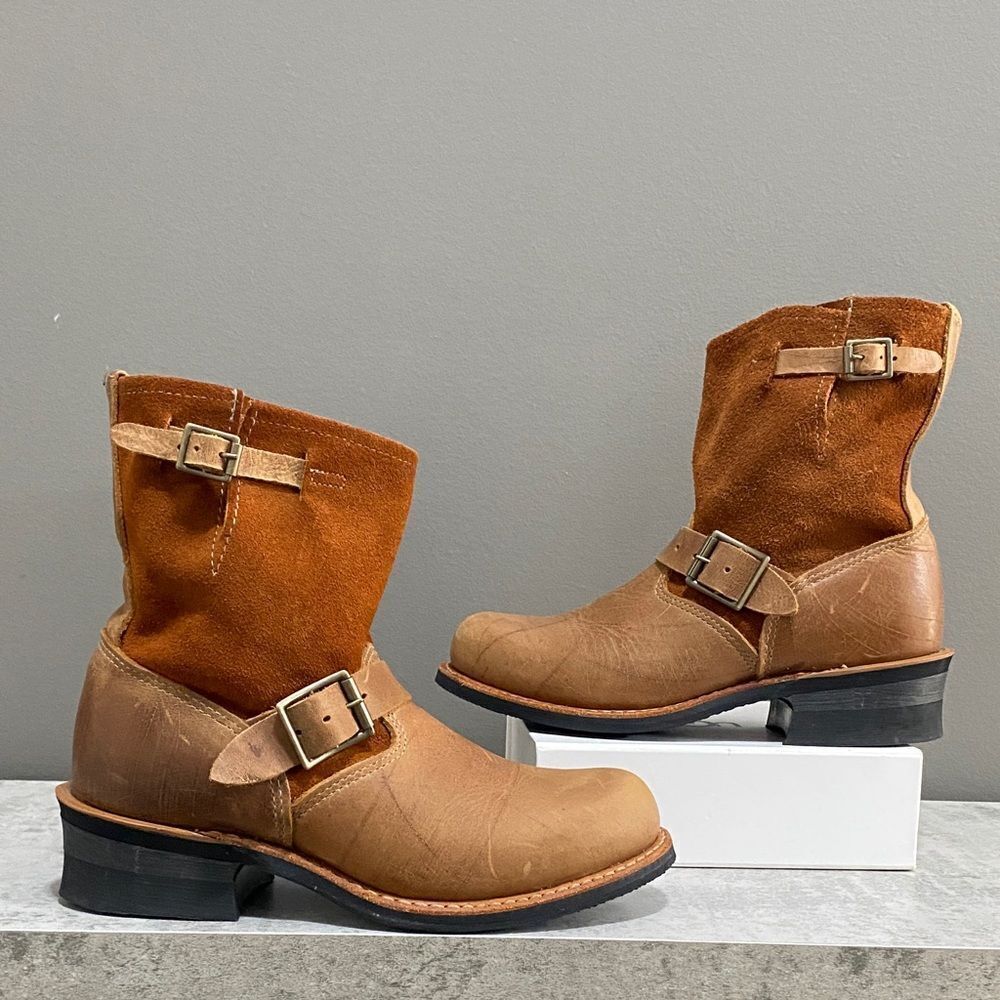 Brown Leather And Suede Ankle Boots with Buckles Size 7